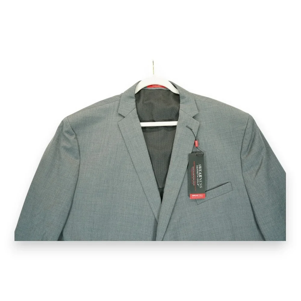 NWT Kenneth Cole Awareness Suit Jacket 58R Wool Sport Coat Gray Blazer MSRP $300